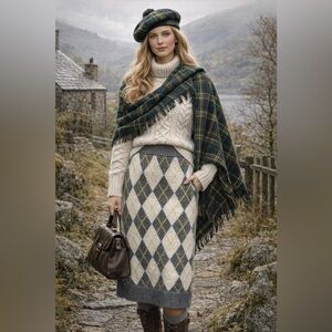 Pringle of Scotland x H&M Argyle Knit Skirt Gray Yellow XL